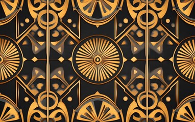 Wall Mural - Elegant Art Deco gold and black geometric lines, forming a luxurious and classic seamless pattern