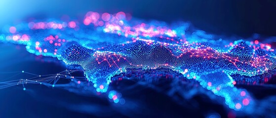 glowing nodes of japan, a digital illustration showcasing japan's geography with intricate glowing n