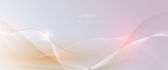 Aufkleber - Abstract soft white, gold wave line pattern and texture on light gray gradient background. Vector element smooth line design. Digital technology concept for luxury business template, banner background