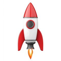 Wall Mural - retro rocket ship launching with bright flames and red accents