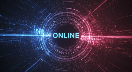 Digital Connection: A vibrant digital illustration showcasing a futuristic circular interface with the word 
