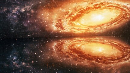 Wall Mural - A serene cosmic scene featuring a galaxy reflected in a lake