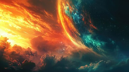 a stunning view of a planet with unique rings and a vibrant atmosphere