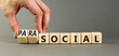 © Dzmitry - Social or parasocial symbol. Concept words Social or Parasocial on beautiful wooden blocks. Beautiful grey table grey background. Businessman hand. Business social parasocial concept. Copy space.