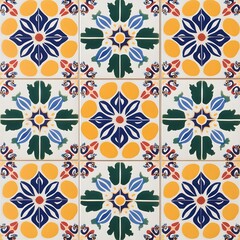 Wall Mural - A repeating pattern of colorful Moroccan tiles with intricate symmetrical designs.