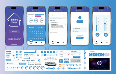Wall Mural - a set of ui ux elements for smart home management mobile apps: an interface with buttons, panels, gr