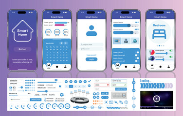 Wall Mural - a set of ui ux elements for smart home management mobile apps: an interface with buttons, panels, gr
