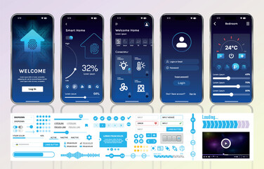 Wall Mural - a set of ui ux elements for smart home management mobile apps: an interface with buttons, panels, gr