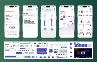 Wall Mural - a set of ui ux elements for smart home management mobile apps: an interface with buttons, panels, gr
