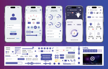 Wall Mural - a set of ui ux elements for smart home management mobile apps: an interface with buttons, panels, gr