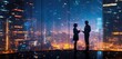 © SKIMP Art - Business people standing and holding documents in an office with a city view at night Double exposure photography Generative AI