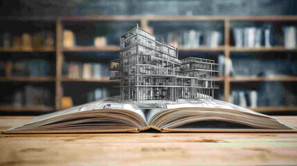 Wall Mural - drawing of an open book showing photos of modern architecture