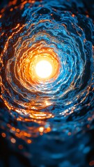 Aufkleber - Light Emerging from a Vibrant Tunnel of Water in Shades of Orange and Blue, Symbolizing Hope and Journey Through Darkness and Into Brilliance