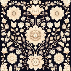 Wall Mural - A detailed seamless pattern of Victorian-style floral lace with intricate symmetrical designs.
