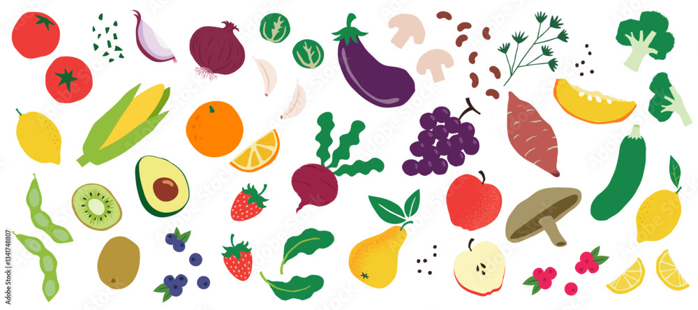 Fruits and Vegetables vector illustration collection Stock Vector ...