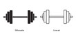 © Badhon - Dumbbell and barbell black silhouette, Dumbbell weight vector, Gym dumbbell icon collection Set