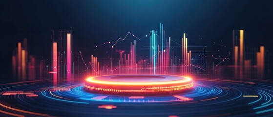 Futuristic data visualization with glowing elements and graphs