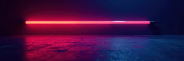 Wall Mural - single glowing neon tube, stark dark backdrop , retro, minimal