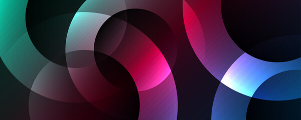 Wall Mural - 3d colorful geometric abstract background overlap layer on dark space with circles effect decoration