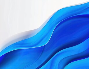Wall Mural - blue background presentation design with white and blue wavy cloth on the right side on copy space w