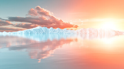 Aufkleber - Naturalistic photo depicting a pristine glacier melting slowly under golden sunlight, symbolizing