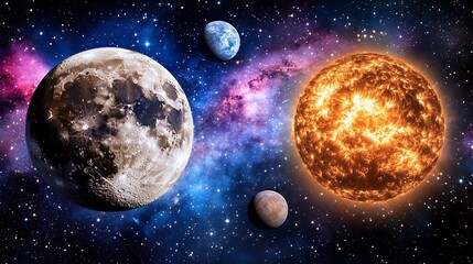 A Colorful Depiction of Space Featuring Planets and a Star
