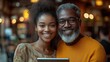 © kinkin - Happy father and daughter at cafe, tablet, bokeh background, family connection, website use