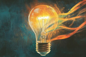 Wall Mural - a glowing lightbulb, artistically rendered, symbolizes inspiration, creativity, and innovative ideas