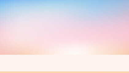 Poster - Sweet background,Gradient sunlight effect in pastel pink, blue, yellow colour wall room studio for  product background.Minimalist background  3d podium for Spring,Summer cosmetic, fashion showroom