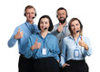 © New Africa - Technical support call center. Team of friendly operators showing thumbs up on white background