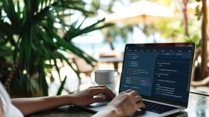 Software development programming on computer screen for brisk application and program coding
