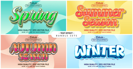 Poster - Text style effect bundle set. Spring, Summer, Autumn, Winter theme set. Vector editable file format.