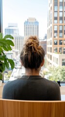 Poster - Mindful Urban Workspace Minimalist Wellness Design with Panoramic City Views - Next-Gen Professional Productivity and Mental Health Strategy