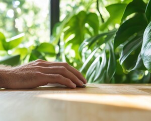 Aufkleber - Biophilic Workspace Revolution Mindful Ergonomic Design with Natural Light, Wooden Surfaces, and Green Wellness for Modern Productivity Optimization