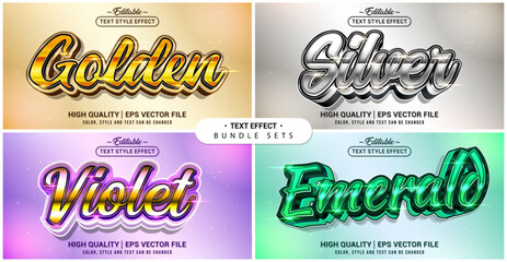 Aufkleber - Text style effect bundle set. Golden, Silver, Violet, Emerald theme set. Vector editable file format