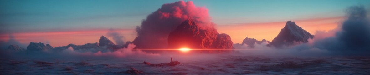 Leinwandbilder - Ethereal Holy Monday Horizons Cinematic Sunset Landscape with Dramatic Cloud Formation - Immersive Digital Art Exploring Spiritual Transformation and Environmental Contemplation