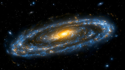andromeda galaxy: spiral structure in space, blue and yellow hues