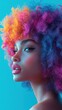 © M.Gierczyk - Vibrant rainbow afro portrait against a turquoise background