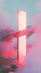 Aufkleber - Ethereal Remembrance Luminous Memorial Cross in Pastel Chromatic Overlay - Commemorative Digital Art for Emotional Narrative Branding