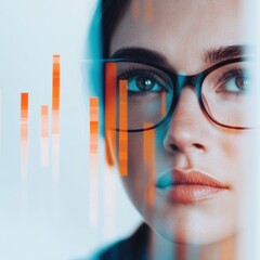 Fototapete - Augmented Analytics Insight Gen Z Professional Navigating Data Visualization with Sleek Eyewear - Innovative Tech-Enabled Business Intelligence