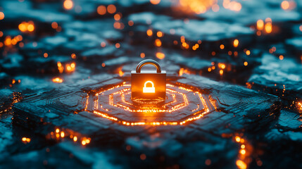 Wall Mural - glowing lock and key on a dark background