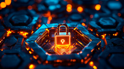 Wall Mural - glowing lock and key on a dark background