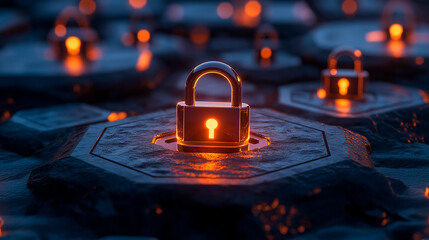 Wall Mural - glowing lock and key on a dark background