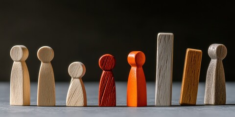 Aufkleber - Minimalist Risk Analytics Wooden Figurine Domino Metaphor for Strategic Business Resilience, Organizational Design and Predictive Decision Intelligence