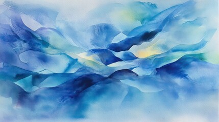 Wall Mural - abstract watercolor painting with flowing shades of blue, creating a calming and ethereal atmosphere