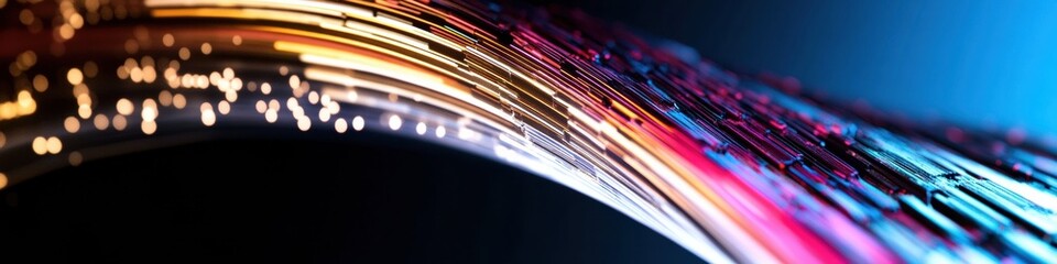 Fototapete - Quantum Data Flow Immersive Digital Transformation Visualization with Luminescent Fiber Optic Waves - Next-Gen Business Intelligence and Technological Innovation Landscape