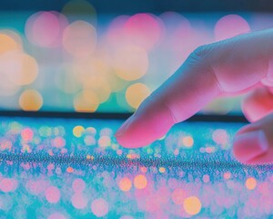 Leinwandbilder - Ethereal Digital Touch Sensory Interactive Technology Visualizing Holographic Data Landscapes with Soft Pastel Chromatic UX Design Innovation