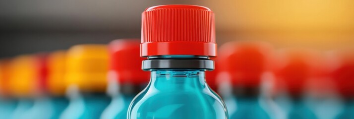 Fototapete - Hyper-Efficient Smart Manufacturing AI-Driven Beverage Production Showcasing Precision Industrial Automation with Vibrant Color-Coded Bottling Technology
