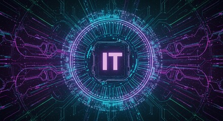 Digital IT Hub: An eye-catching IT-themed graphic showcases a futuristic digital circuit board with the letters 