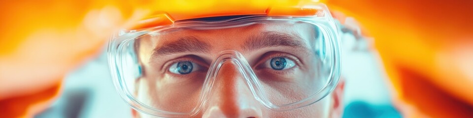 Fototapete - Immersive Tech Safety Next-Gen Industrial Professional Exploring Advanced Manufacturing with High-Performance Protective Eyewear in Vibrant Workflow Environment